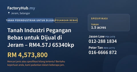 Tanah Untuk Dijual - Tanah Industri Pegangan Bebas untuk Dijual di Jeram – RM4.57J 65340kp - Jeram, Selangor