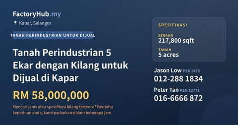 Tanah Untuk Dijual - Tanah Perindustrian 5 Ekar dengan Kilang untuk Dijual di Kapar - Kapar, Selangor