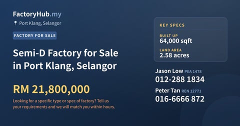 Factory For Sale - Semi-D Factory for Sale in Port Klang, Selangor - Port Klang, Selangor