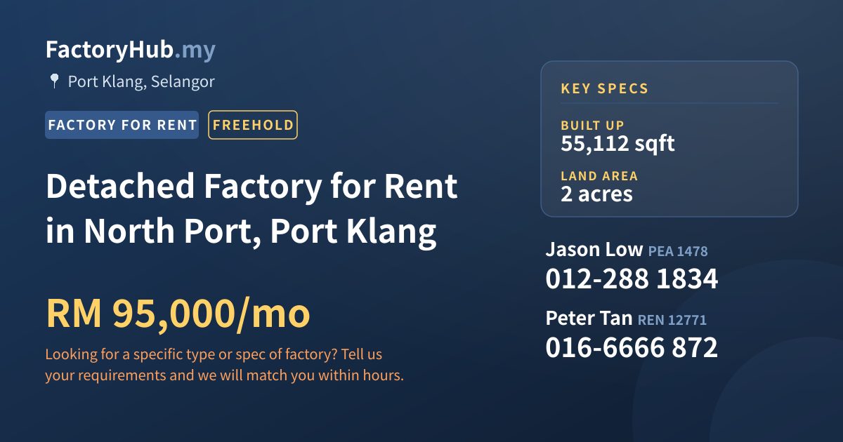 Factory For Rent - Detached Factory for Rent in North Port, Port Klang - Port Klang, Selangor
