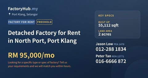 Factory For Rent - Detached Factory for Rent in North Port, Port Klang - Port Klang, Selangor