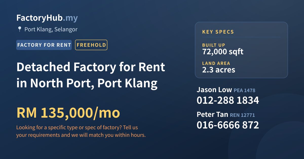 Factory For Rent - Detached Factory for Rent in North Port, Port Klang - Port Klang, Selangor