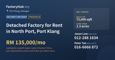 Factory For Rent - Detached Factory for Rent in North Port, Port Klang - Port Klang, Selangor