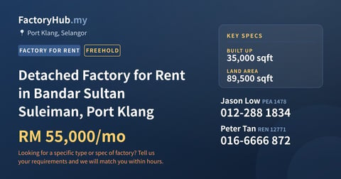 Factory For Rent - Detached Factory for Rent in Bandar Sultan Suleiman, Port Klang - Port Klang, Selangor