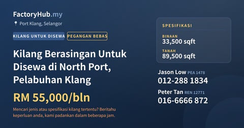 Kilang Untuk Disewa - Kilang Berasingan Untuk Disewa di North Port, Pelabuhan Klang - Port Klang, Selangor