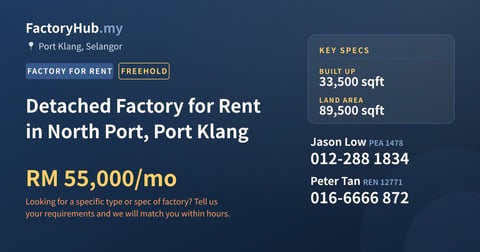 Factory For Rent - Detached Factory for Rent in North Port, Port Klang - Port Klang, Selangor