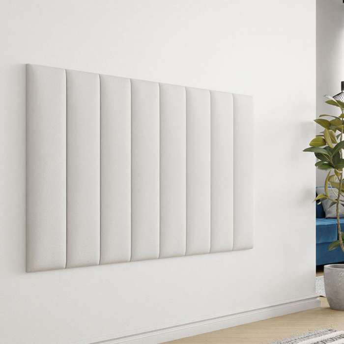 8 Upholstered panels 80x20  in soft 017 (white) displayed as an example on a wall