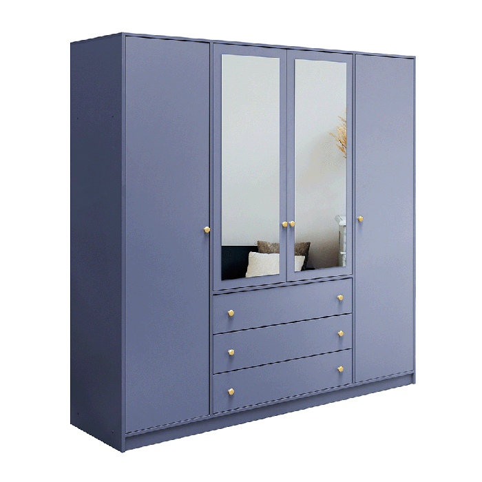 The hinged door wardrobe SIENA II D4 dull blue with mirror