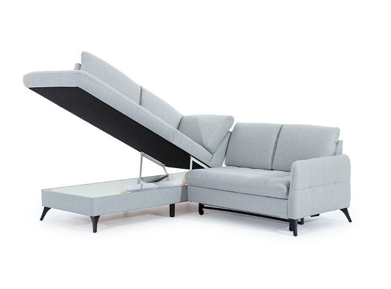 The LUKAS corner sofa presenting a storage container.