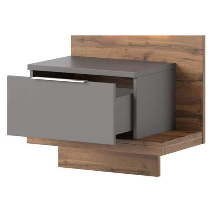 Close up of Bedside table LIVORNO 69L in grey basalt showing drawer open