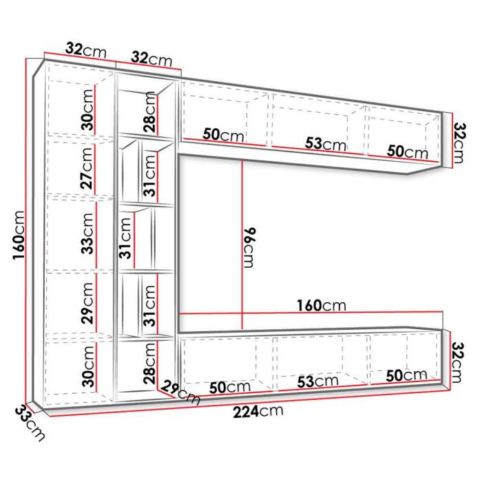 Diagram of wall unit KATECH showing all dimensions