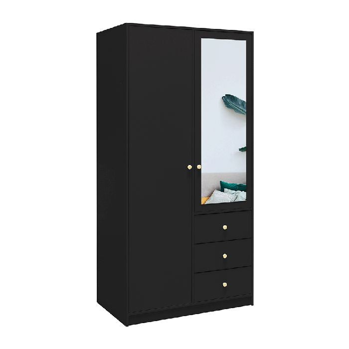 The hinged door wardrobe SIENA D2 black with mirror