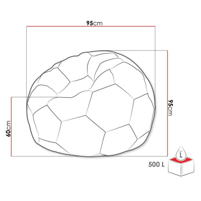 Diagram of bean bag GOAL 500L showing dimensions