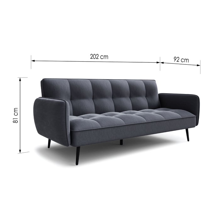 Sofa Bed SAMANTHA - Grey with dimensions
