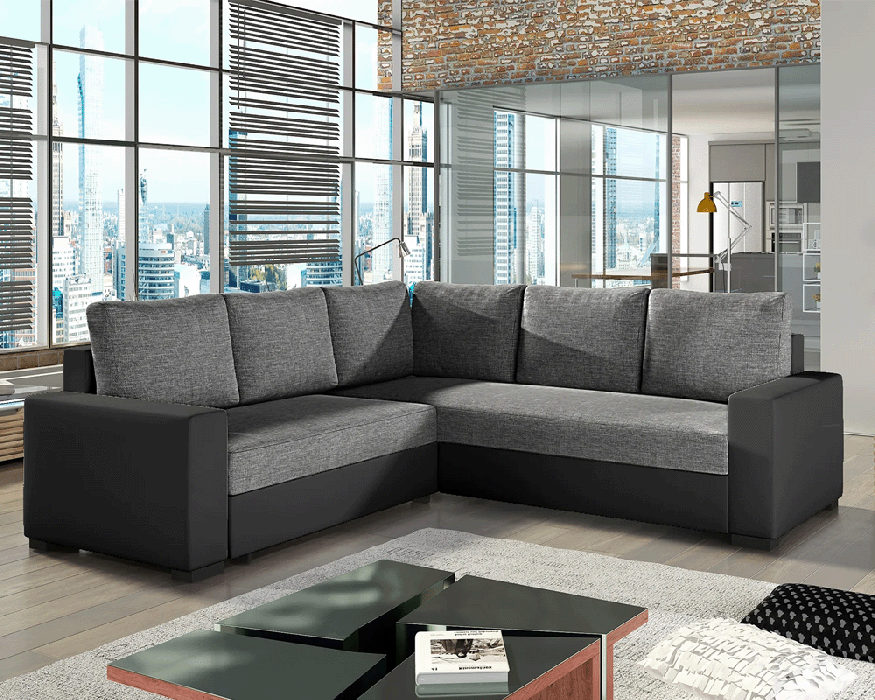 corner sofa bed CANIS dark grey / black in cosy living room