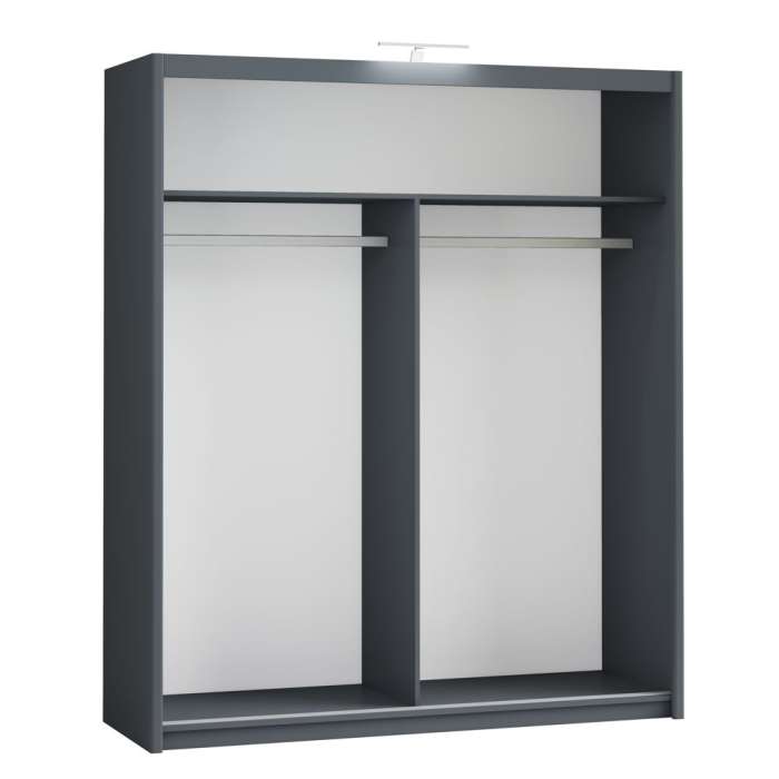 The interior of the PARIS 180cm wardrobe presenting a different configuration of 2 hanging rails and 1 shelf