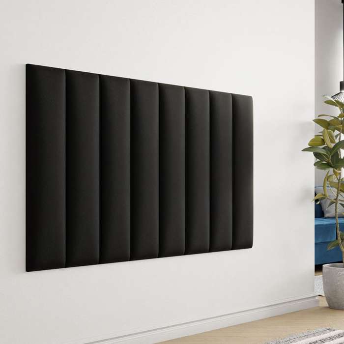 8 Upholstered panels 80x20  in soft 011 (black) displayed as an example on a wall