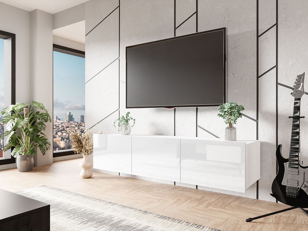 TV Unit COLAMBRINI 150 in white hanging on living room wall