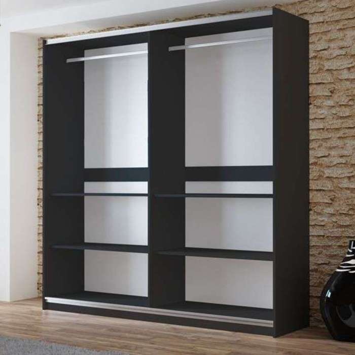 The interior of the VIGO 200cm wardrobe presenting a hanging rail and 2 shelves on each side of the wardrobe