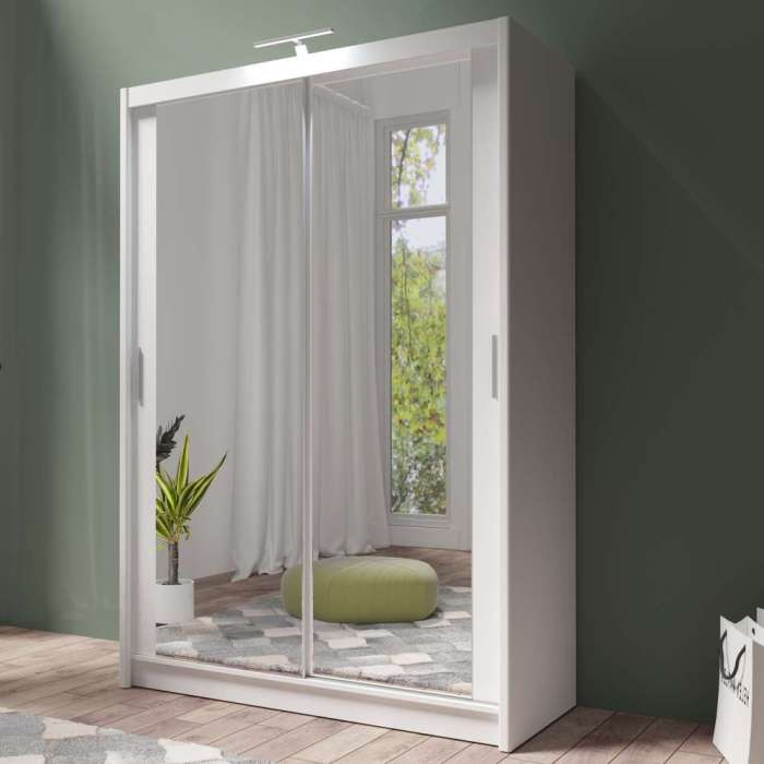 PARIS 150cm white sliding door wardrobe with full-length mirrors, in a bedroom