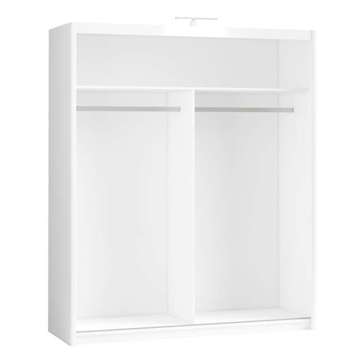 The interior of the PARIS 180cm wardrobe presenting a different configuration of 2 hanging rails and 1 shelf