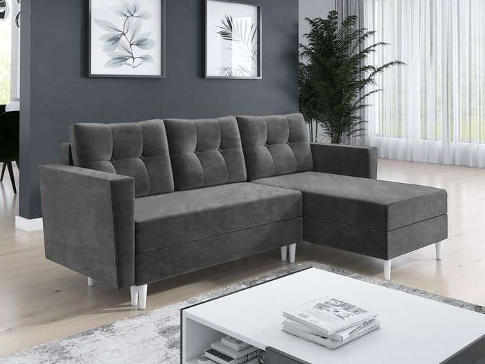 Corner Sofa Bed OTIS Dark Grey in a living room.