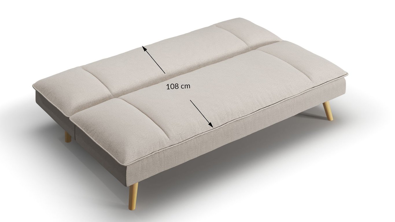 Sofa Bed CINDY - Cream showing sleeping function and sleeping area dimensions 