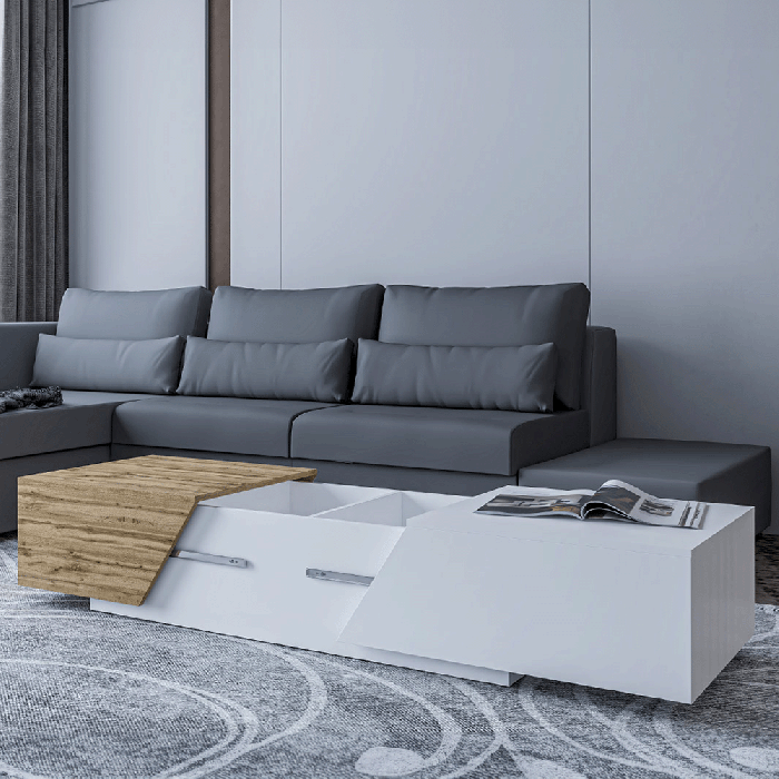 Coffee table CELICA in white / wotan showing the extendable option