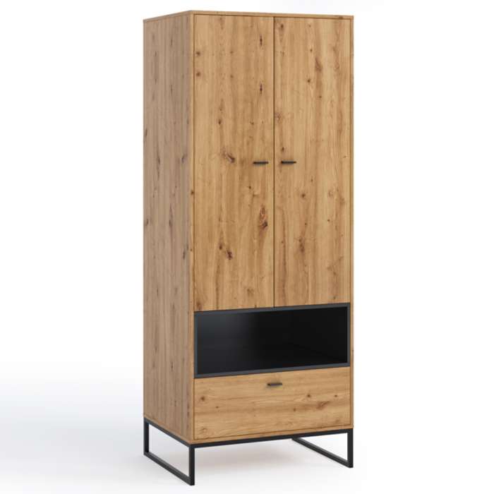 The hinged door wardrobe OLIVER oak artisan / black