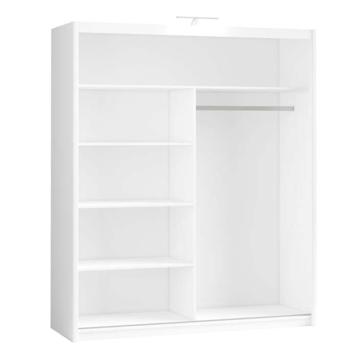 Interior of the white PARIS 180 wardrobe, with 4 shelves and a hanging rail
