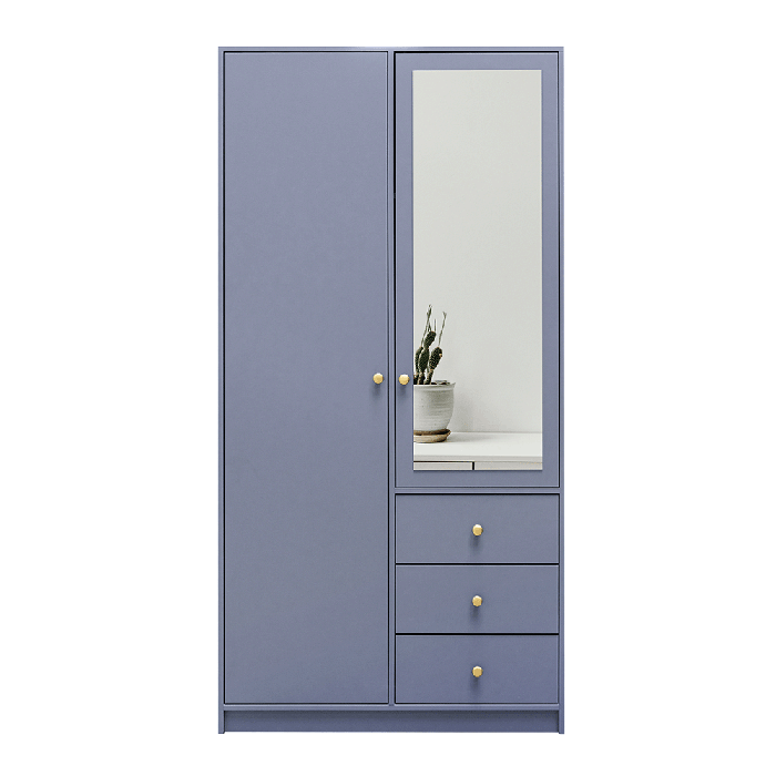 The hinged door wardrobe SIENA II D2 dull blue with mirror