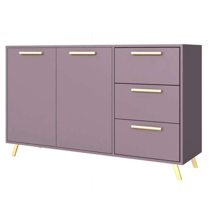 The sideboard BALI plum with gold legs and handles.