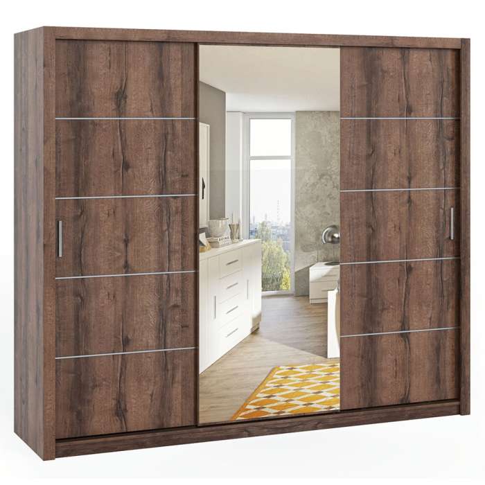 The sliding door wardrobe BONITO 250cm oak monastery with 1 mirrored door
