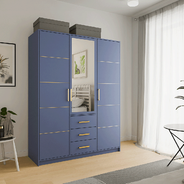 The BALI D3 wardrobe blue in a modern living room.