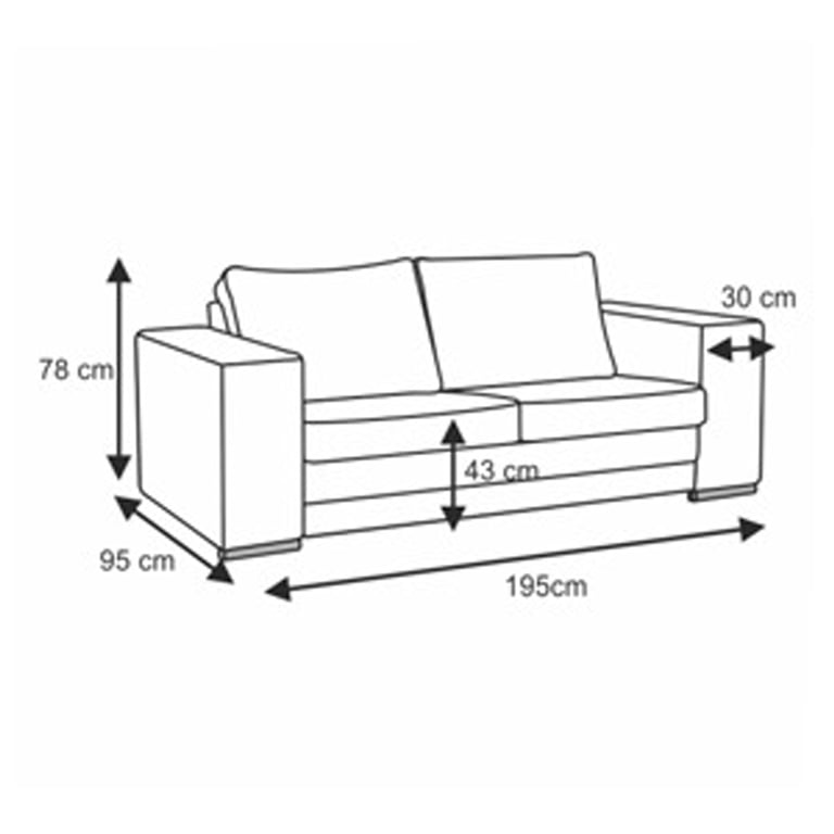 Diagram of sofa morris 3 with dimensions