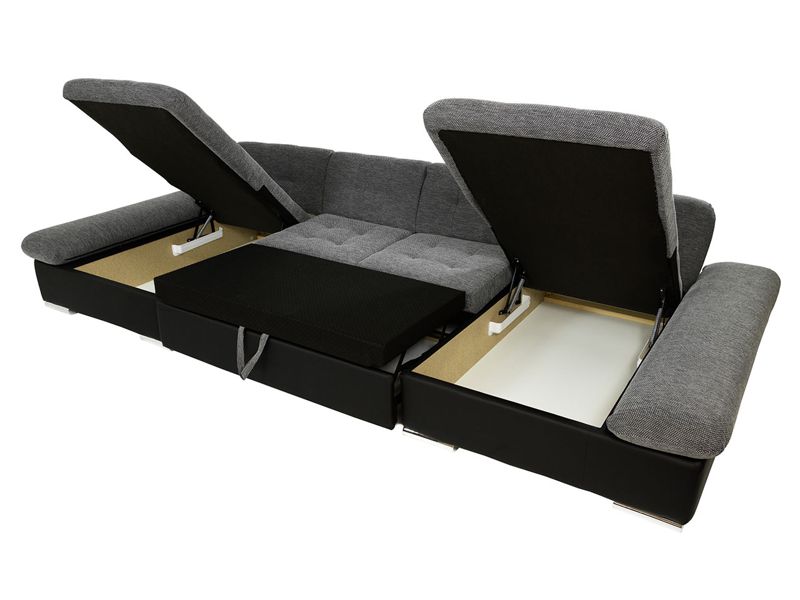 Corner Sofa Bed ALICE in sleeping function position showing both containers open.