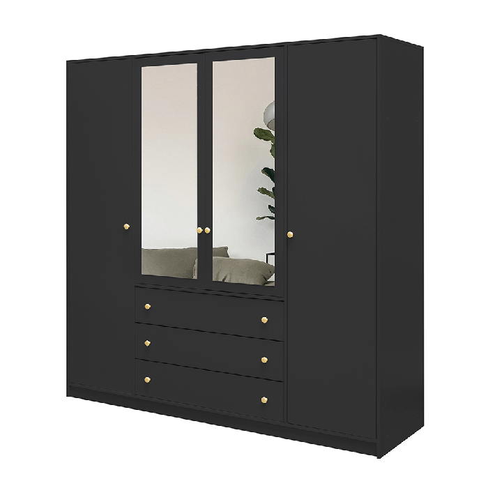 The hinged door wardrobe SIENA D4 black with mirror