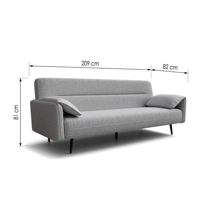 Sofa Bed CLAUDIA - Grey with dimensions