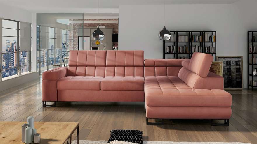 Corner Sofa Bed LARSON - Magic Velvet 2257 - Right orientation in living room.