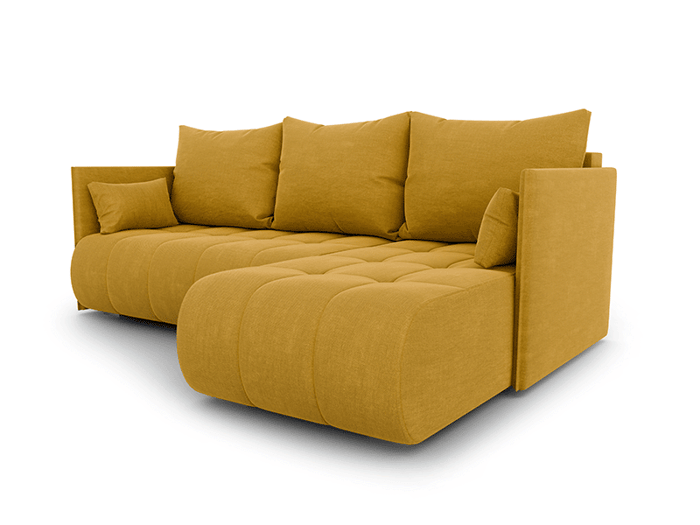 The folded corner sofa NESSA in mustard colour.