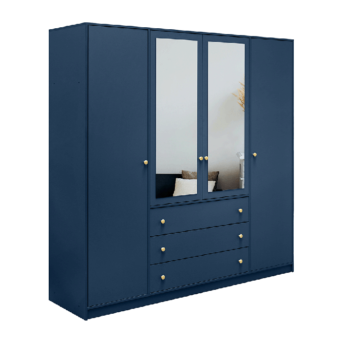 The hinged door wardrobe SIENA II D4 dark blue with mirror