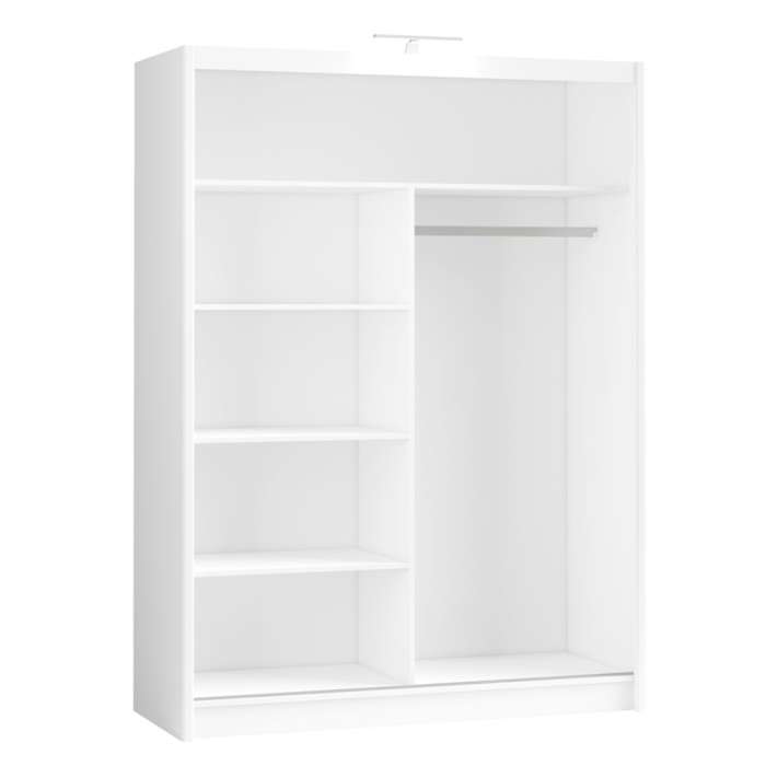 Interior of the white PARIS 160 wardrobe, with 4 shelves and a hanging rail