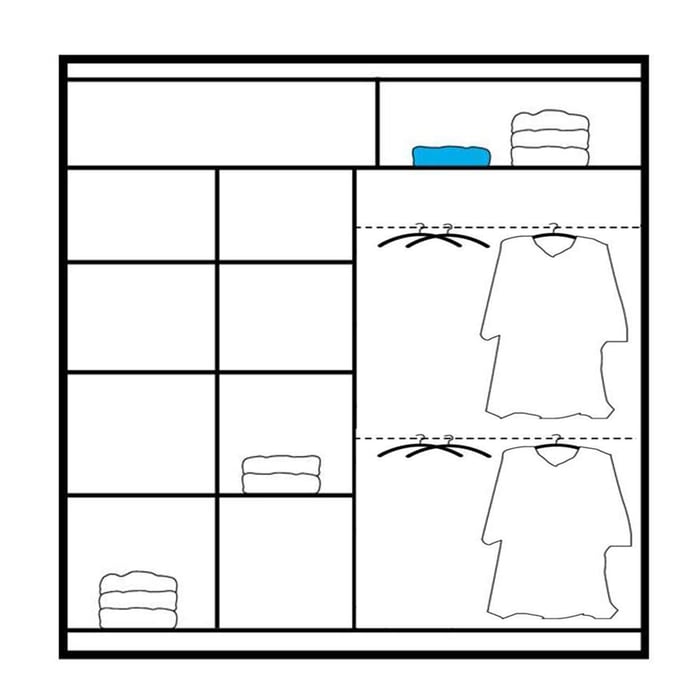Diagram showing the interior of BATUMI 203cm with 8 shelves and 2 hanging rails