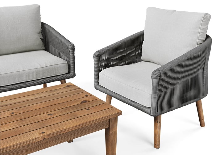 Close up of the table and chair from Garden Furniture Set METARE Grey / Light Grey