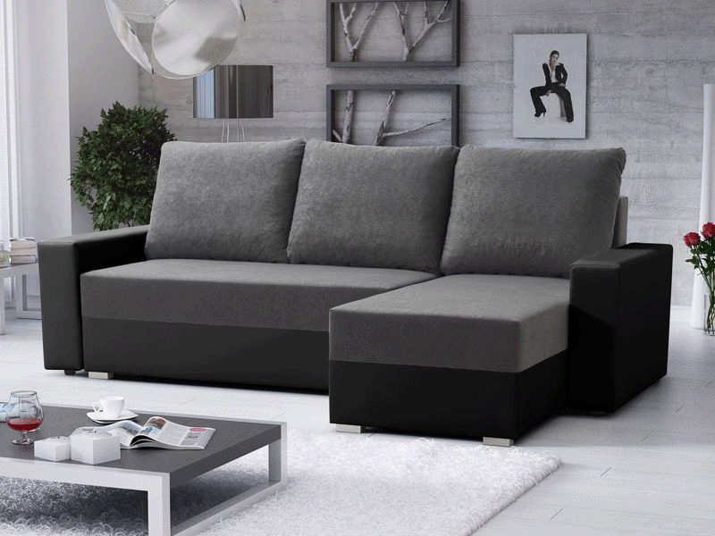 Corner Sofa Bed VINCENT 2 Grey / Black in right orientation living room.