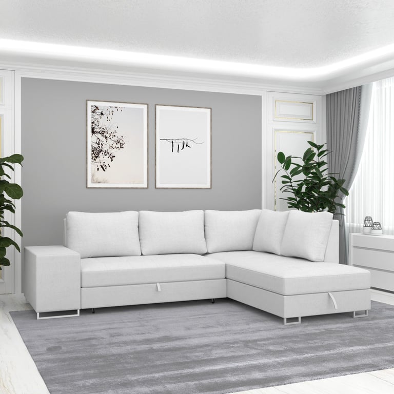 Corner Sofa Bed MARTHA Right-Hand - Cream in a living room