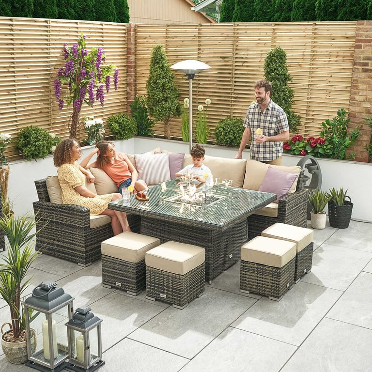 Cambridge corner dining set with fire pit best sale