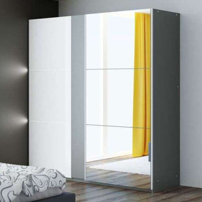 The sliding door wardrobe TUNIS 200cm graphite with mirrored door and white gloss door.