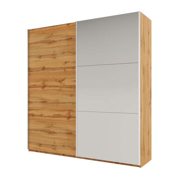 The sliding door wardrobe RODOS 225cm oak wotan with a mirrored door