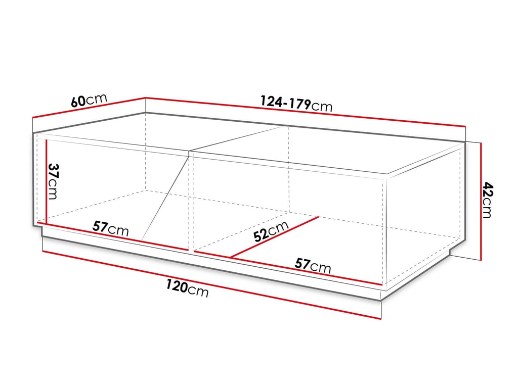 diagram of Coffee table CELICA with dimensions